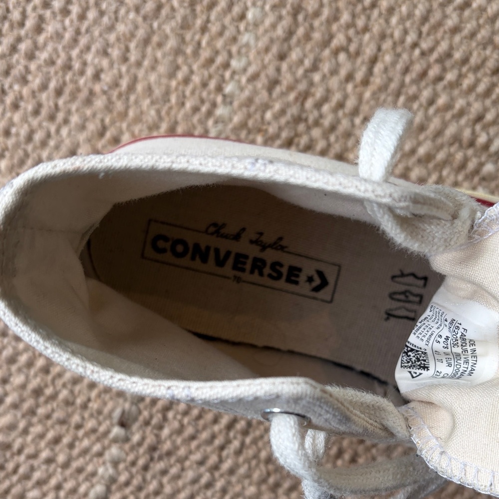 Converse 70’s High Top Sneakers in Off-White with Red Stripe - Picture 6 of 6